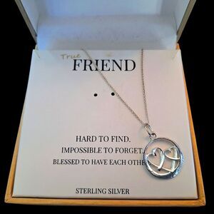 Footnotes True Friend Sterling Silver 925 Double Heart Necklace Pendant on Chain